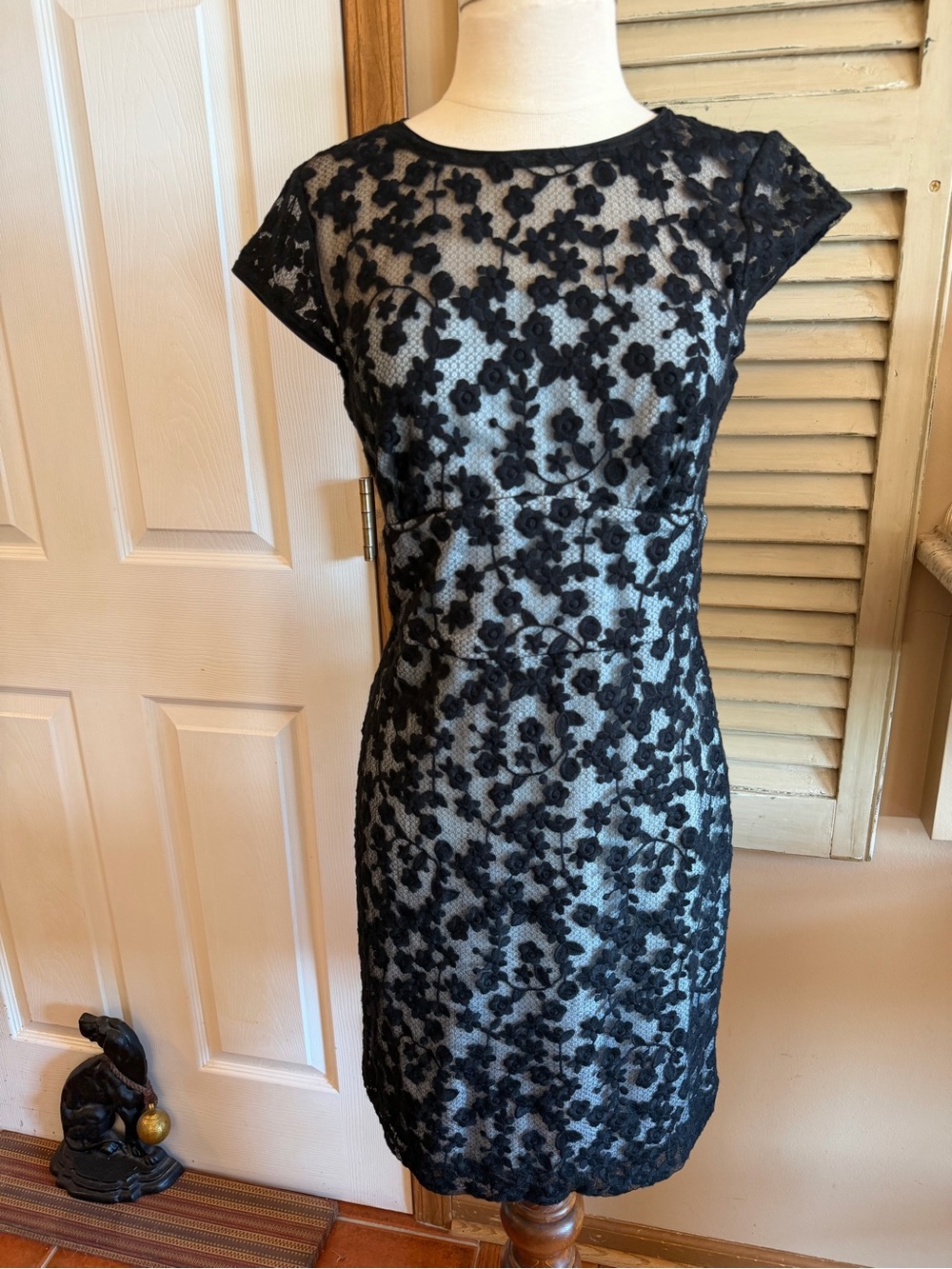 Reiss Black Floral Lace Midi Dress